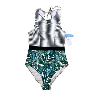 CUPSHE Striped Tropical One Piece Swimsuit Size L New With Tags
